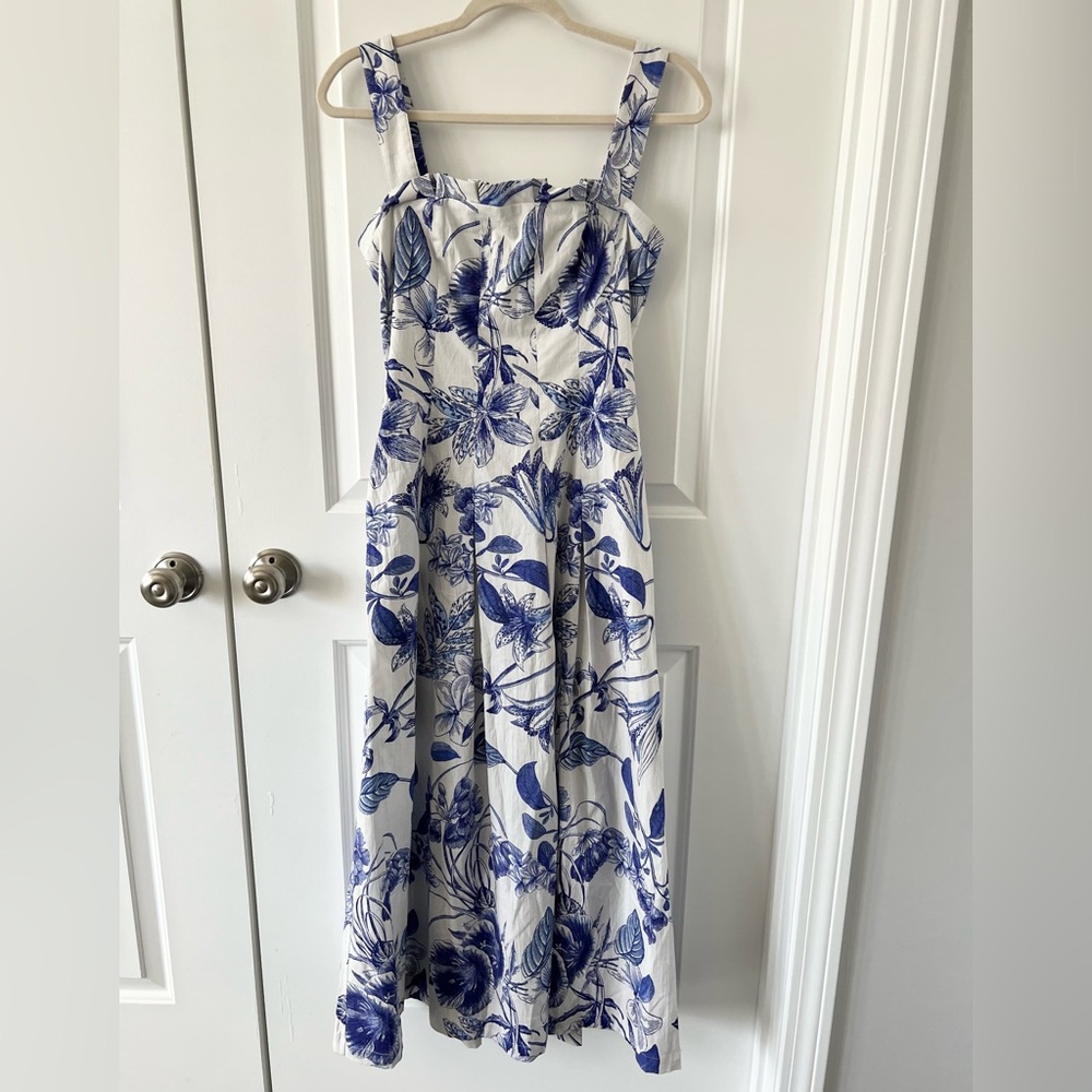 Avec Les Filles Toile Blue Floral Maxi Sundress Size 4